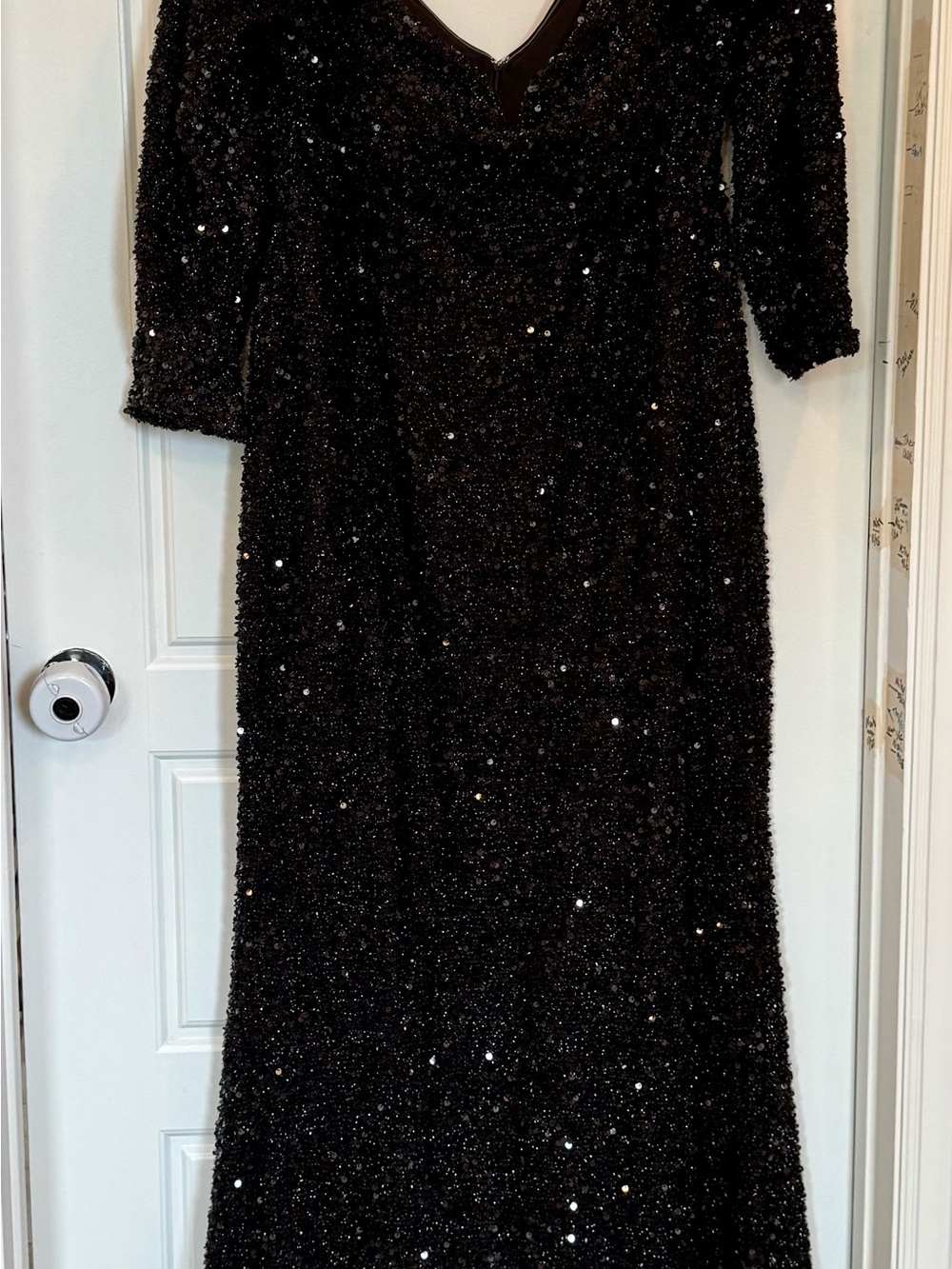 Black Sequin Maxi Dress with V-Neck - Evening Glamour